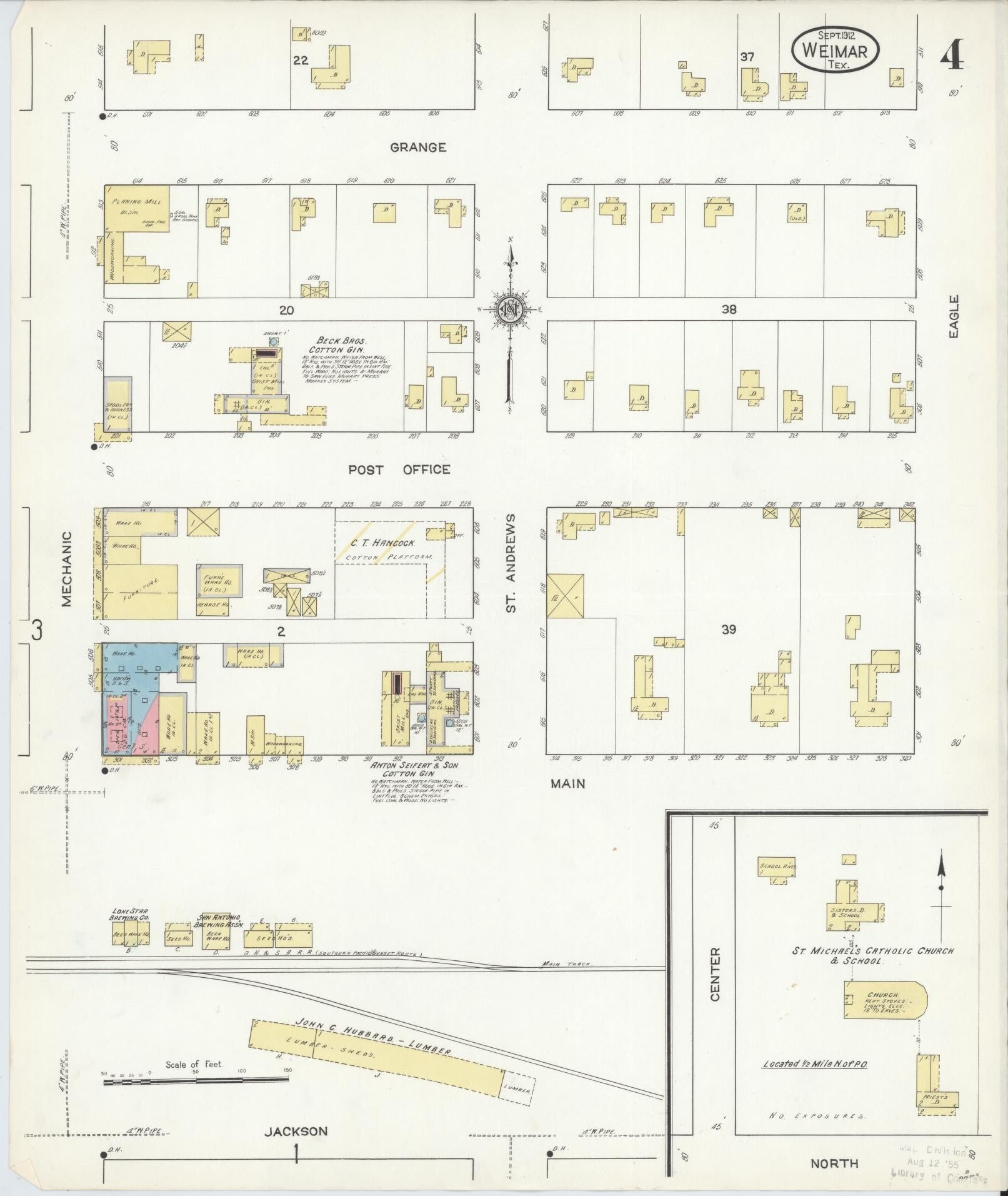 Sanborn Fire Insurance Map from Weimar, Colorado County, Texas (1912), Sheet #0004 - Complete Map Set gallery image, historic Sanborn map, vintage wall art, Weimar Colorado