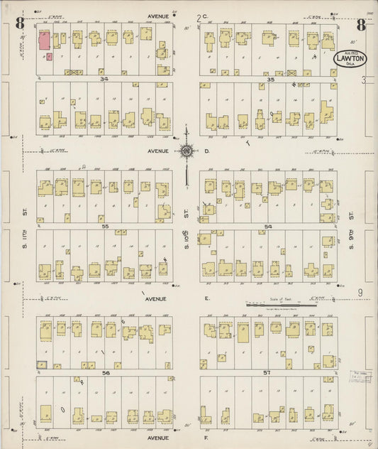 Sanborn Fire Insurance Map from Lawton, Comanche County, Oklahoma (1923), Sheet #0008 - Historic Sanborn Fire Insurance Map Print, vintage old map wall art, antique decor, genealogy gift, Oklahoma Oklahoma map