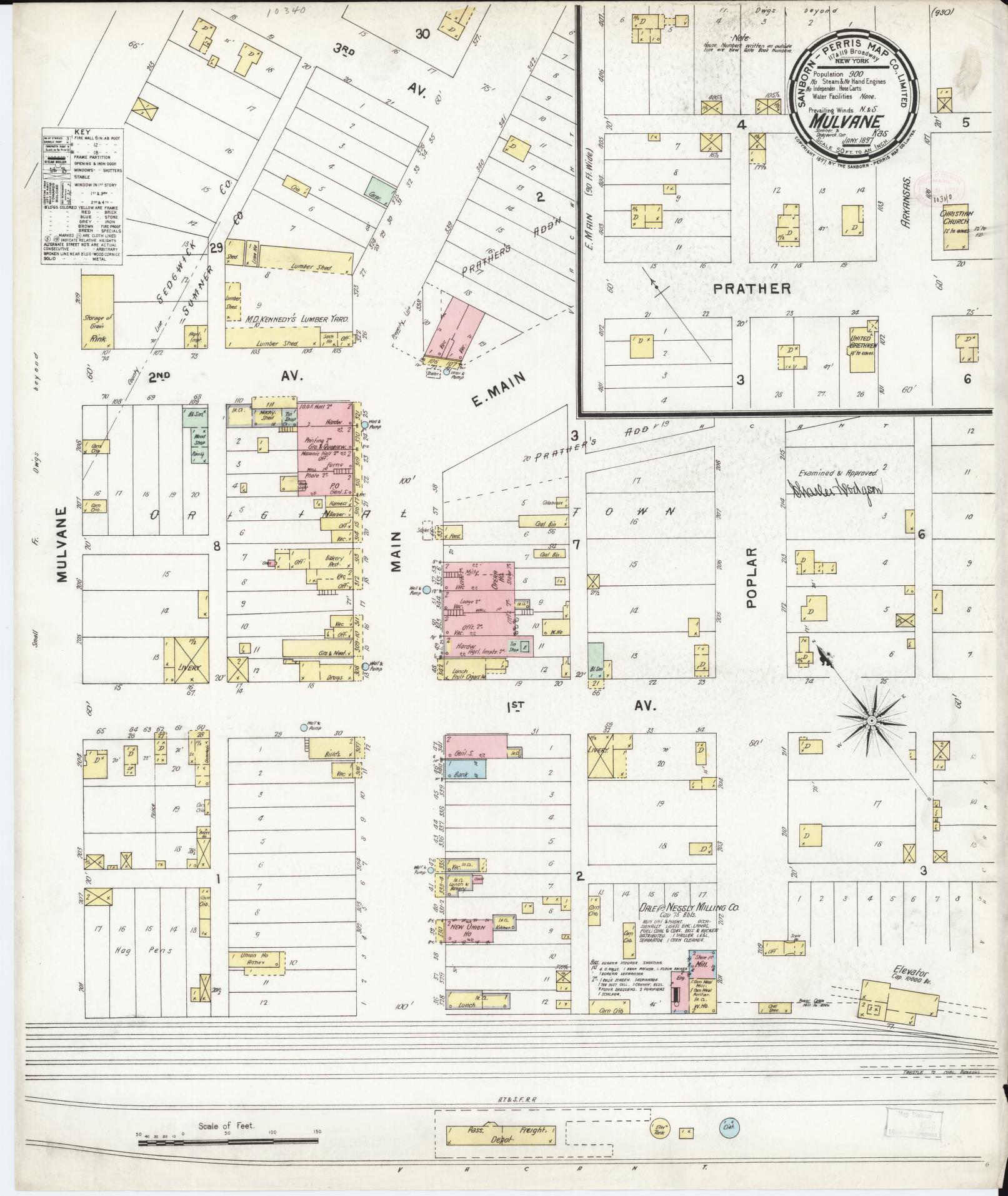 Sanborn Fire Insurance Map from Mulvane, Sumner and Sedgwick Counties, Kansas (1897), Sheet #0001 - Historic Sanborn Fire Insurance Map Print, vintage old map wall art, antique decor, genealogy gift, Kansas Kansas map