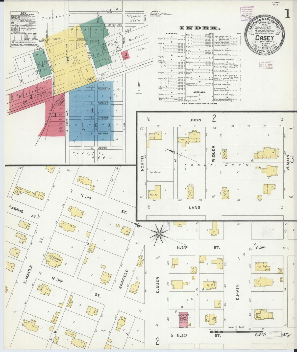 Sanborn Fire Insurance Map from Casey, Clark County, Illinois (1906), Sheet #0001 - Complete Map Set gallery image, historic Sanborn map, vintage wall art, Illinois Illinois