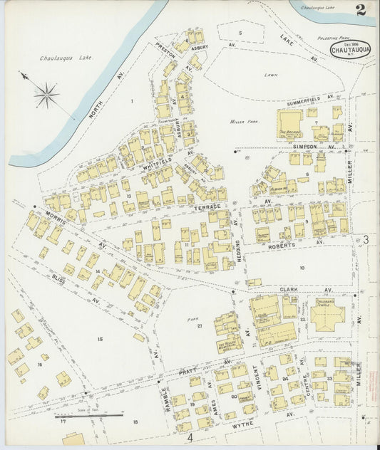 Sanborn Fire Insurance Map from Chautauqua, Chautauqua County, New York (1896), Sheet #0002 - Historic Sanborn Fire Insurance Map Print, vintage old map wall art, antique decor, genealogy gift, New York New York map