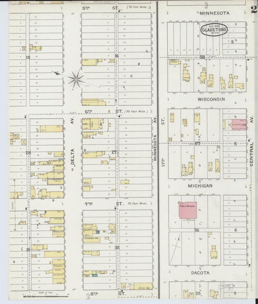 Sanborn Fire Insurance Map from Gladstone, Delta County, Michigan (1893), Sheet #0002 - Historic Sanborn Fire Insurance Map Print, vintage old map wall art, antique decor, genealogy gift, Michigan Michigan map