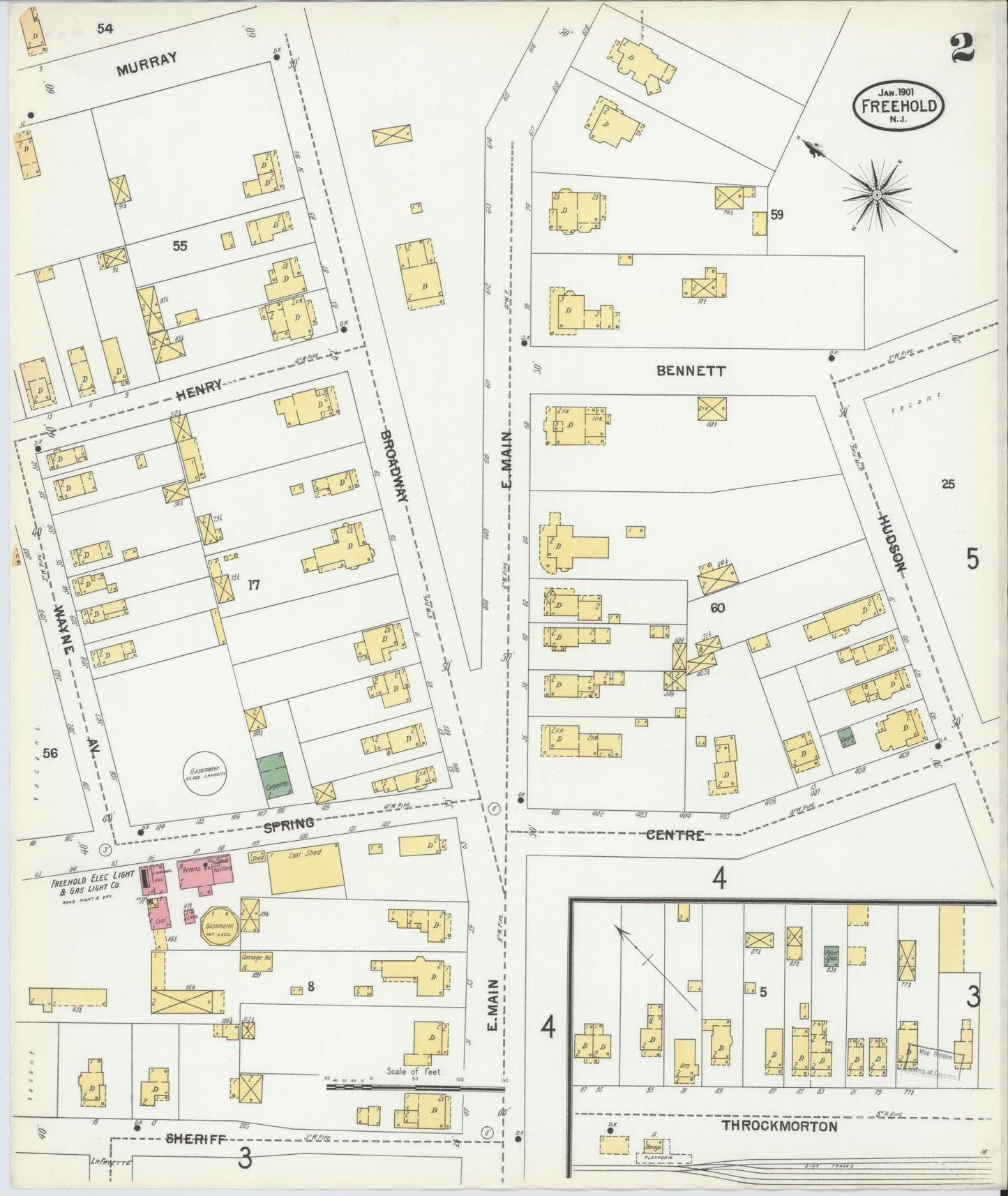 Sanborn Fire Insurance Map from Freehold, Monmouth County, New Jersey (1901), Sheet #0002 - Complete Map Set gallery image, historic Sanborn map, vintage wall art, New Jersey New Jersey