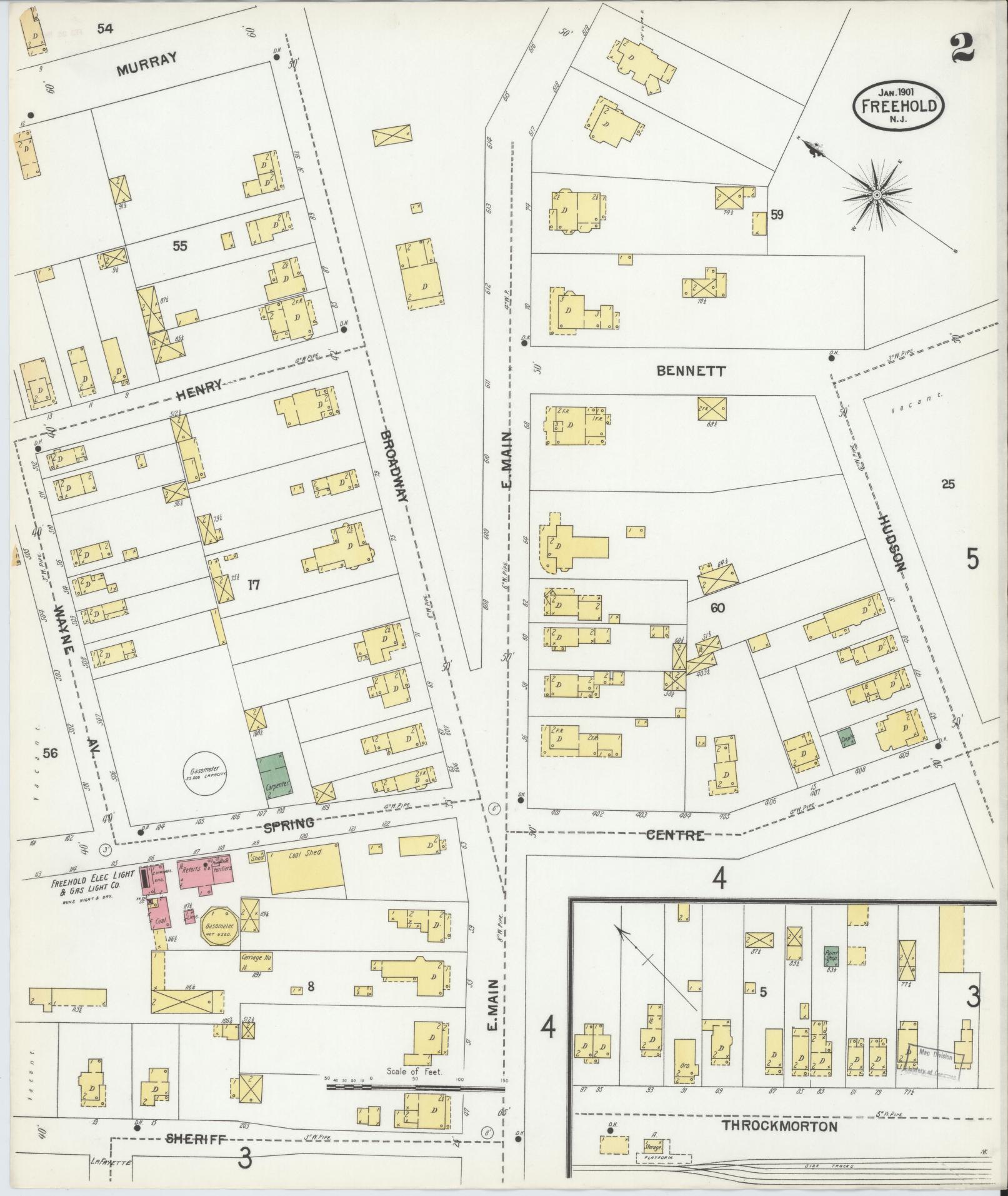 Sanborn Fire Insurance Map from Freehold, Monmouth County, New Jersey (1901), Sheet #0002 - Complete Map Set gallery image, historic Sanborn map, vintage wall art, New Jersey New Jersey