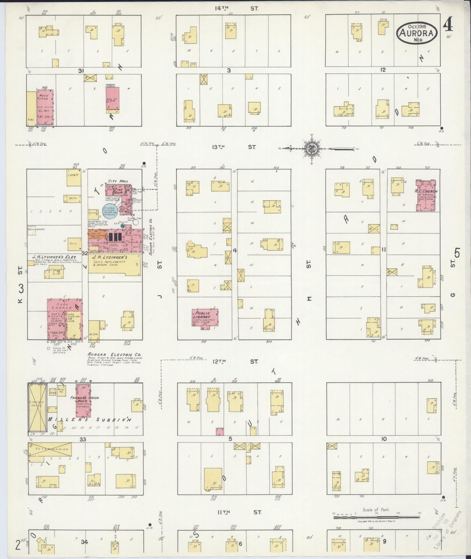 Sanborn Fire Insurance Map from Aurora, Hamilton County, Nebraska (1918), Sheet #0004 - Complete Map Set gallery image, historic Sanborn map, vintage wall art, Nebraska Nebraska