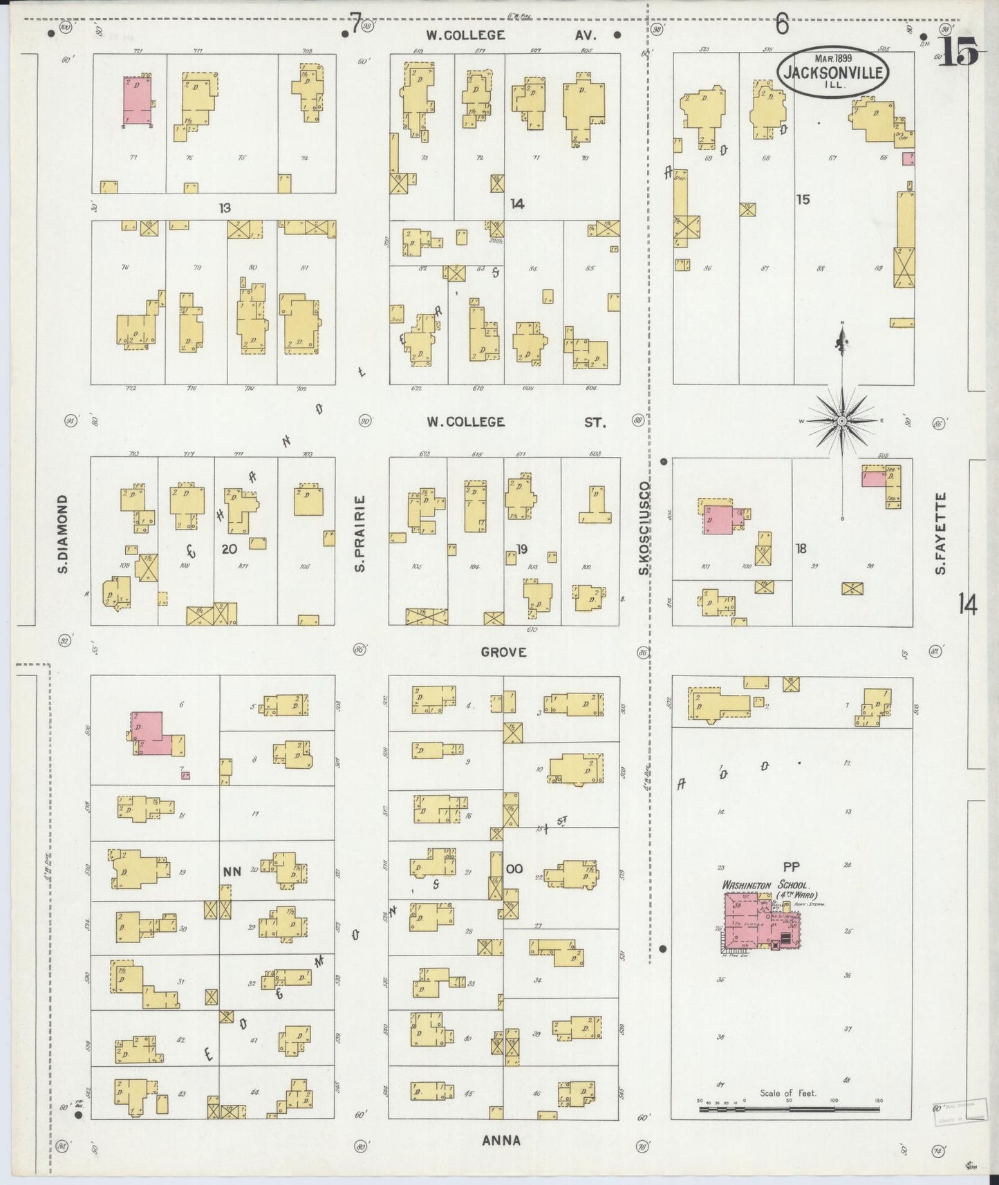 Sanborn Fire Insurance Map from Jacksonville, Morgan County, Illinois. (1899), Sheet 15 – Historic Sanborn Fire Insurance Map Print