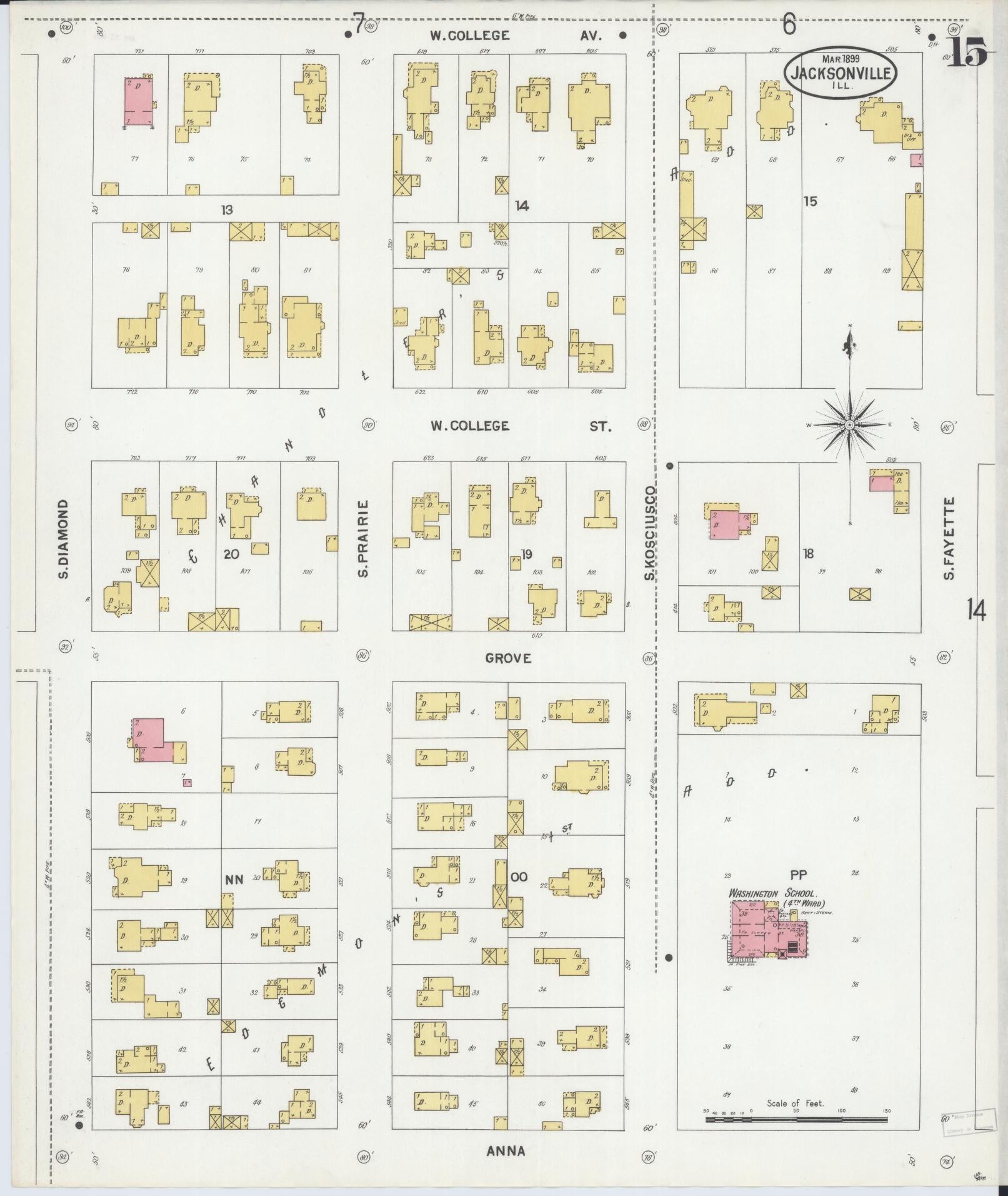 Sanborn Fire Insurance Map from Jacksonville, Morgan County, Illinois. (1899), Sheet 15 – Historic Sanborn Fire Insurance Map Print
