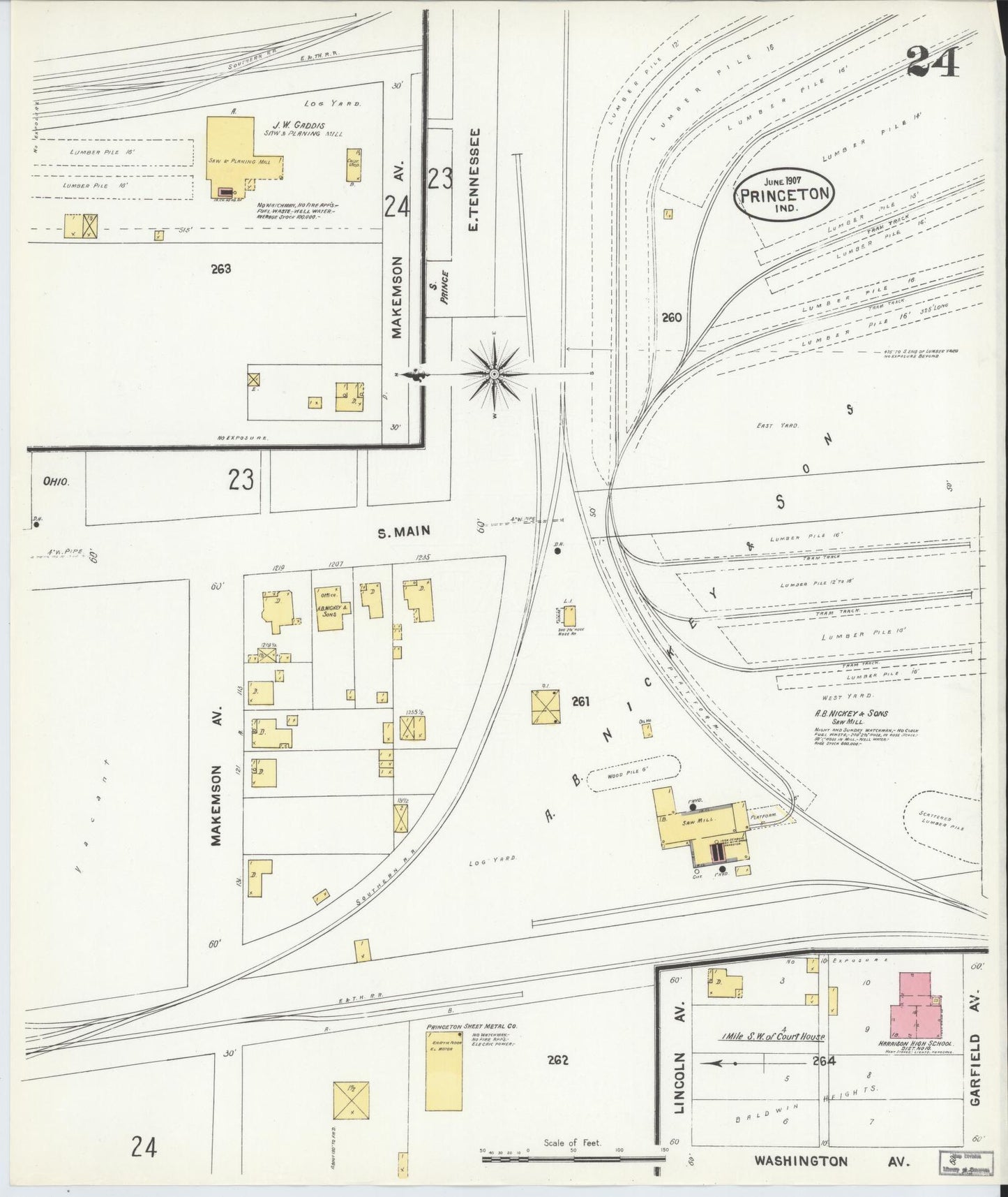 Sanborn Fire Insurance Map from Princeton, Gibson County, Indiana (1907), Sheet #0024 - Complete Map Set gallery image, historic Sanborn map, vintage wall art, Indiana Indiana