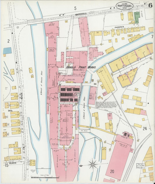 Sanborn Fire Insurance Map from North Adams, Berkshire County, Massachusetts (1901), Sheet #0006 - Historic Sanborn Fire Insurance Map Print, vintage old map wall art, antique decor, genealogy gift, Massachusetts Massachusetts map