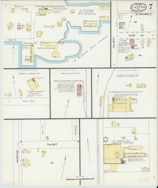 Talbot, Maryland - 1896 - Sanborn Fire Insurance Map, Sheet #0007 - Historic Sanborn Fire Insurance Map Print, Talbot Maryland 1896 0007 vintage old map wall art