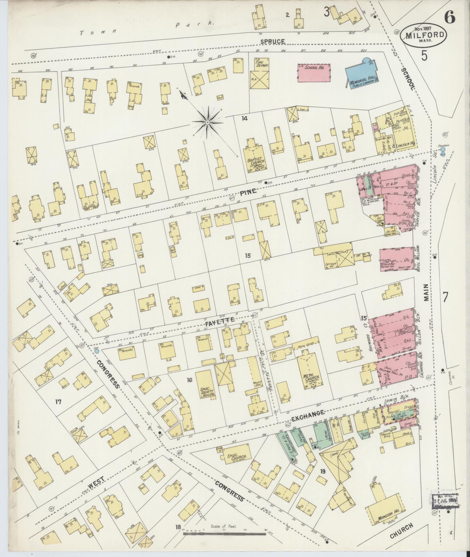 Sanborn Fire Insurance Map from Milford, Worcester County, Massachusetts (1897), Sheet #0006 - Complete Map Set gallery image, historic Sanborn map, vintage wall art, Massachusetts Massachusetts