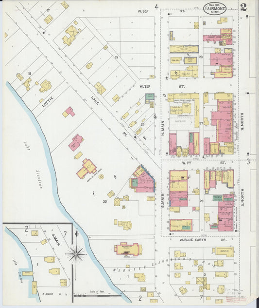Sanborn Fire Insurance Map from Fairmont, Martin County, Minnesota (1905), Sheet #0002 - Historic Sanborn Fire Insurance Map Print, vintage old map wall art, antique decor, genealogy gift, Minnesota Minnesota map