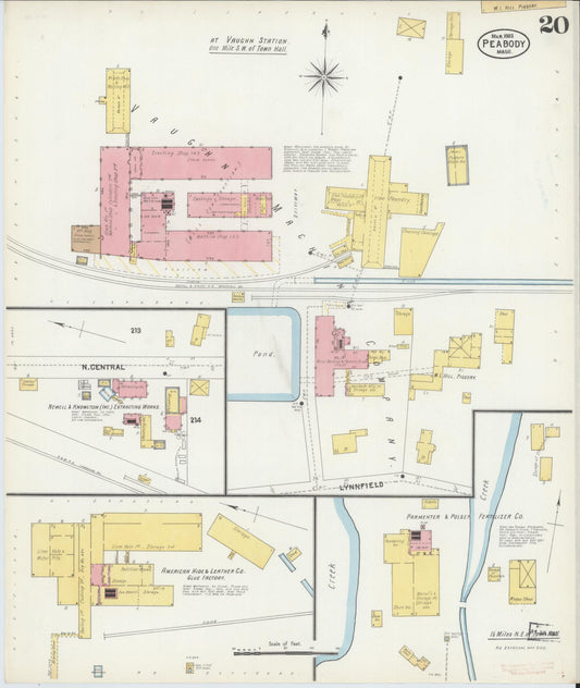 Sanborn Fire Insurance Map from Peabody, Essex County, Massachusetts (1903), Sheet #0020 - Historic Sanborn Fire Insurance Map Print, vintage old map wall art, antique decor, genealogy gift, Massachusetts Massachusetts map