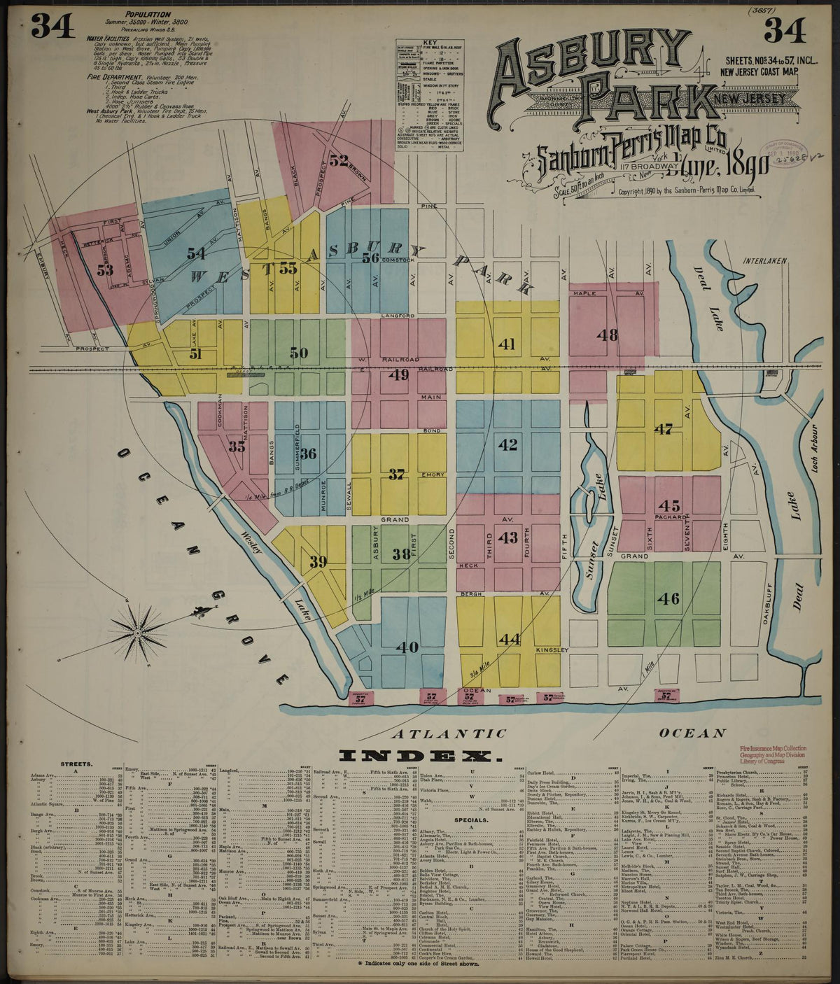 Sanborn Fire Insurance Map from New Jersey Coast, New Jersey Coast, New Jersey (1890), Sheet #0034 - Historic Sanborn Fire Insurance Map Print, vintage old map wall art, antique decor, genealogy gift, New Jersey Coast New Jersey map