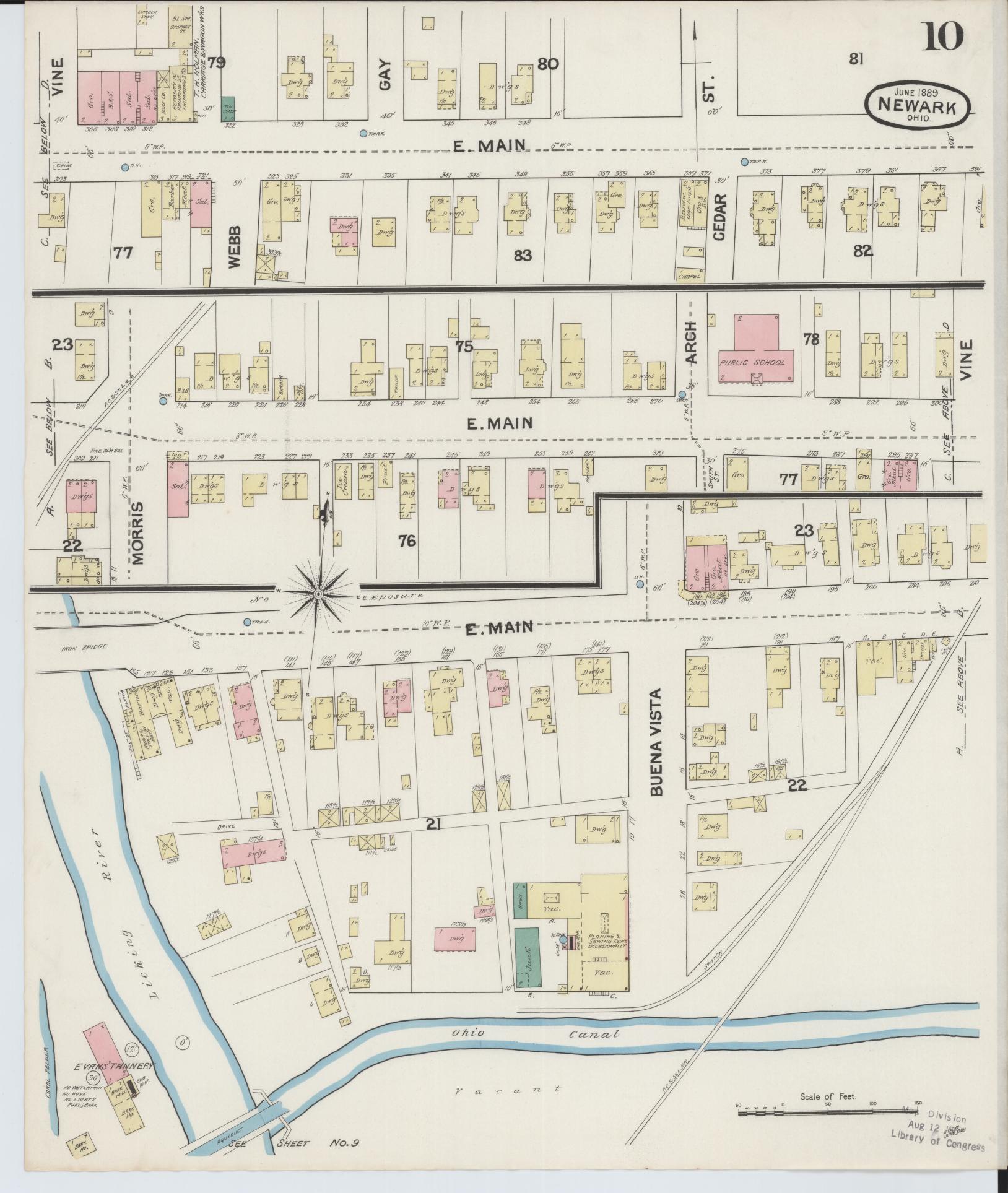 Sanborn Fire Insurance Map from Newark, Licking County, Ohio (1889), Sheet #0010 - Historic Sanborn Fire Insurance Map Print, vintage old map wall art, antique decor, genealogy gift, Ohio Ohio map