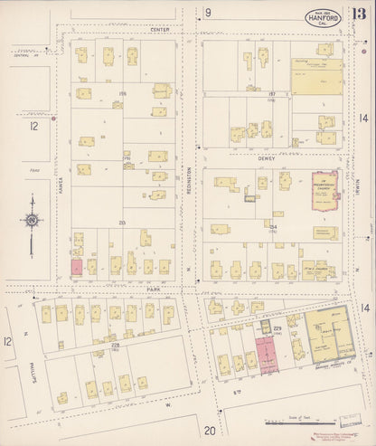 Sanborn Fire Insurance Map from Hanford, Kings County, California (1913), Sheet #0013 - Complete Map Set gallery image, historic Sanborn map, vintage wall art, California California