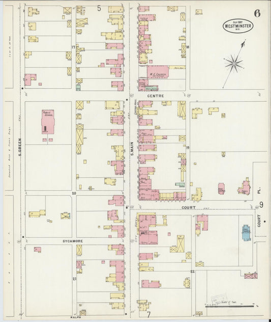 Sanborn Fire Insurance Map from Westminster, Carroll County, Maryland (1897), Sheet #0006 - Historic Sanborn Fire Insurance Map Print, vintage old map wall art, antique decor, genealogy gift, Maryland Maryland map