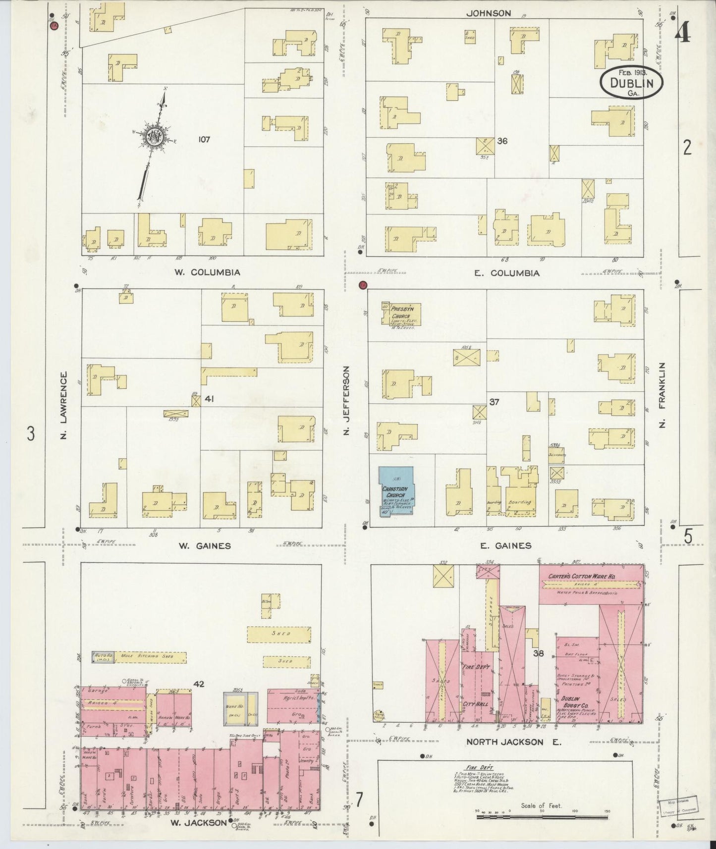 Sanborn Fire Insurance Map from Dublin, Laurens County, Georgia (1913), Sheet #0004 - Complete Map Set gallery image, historic Sanborn map, vintage wall art, Georgia Georgia