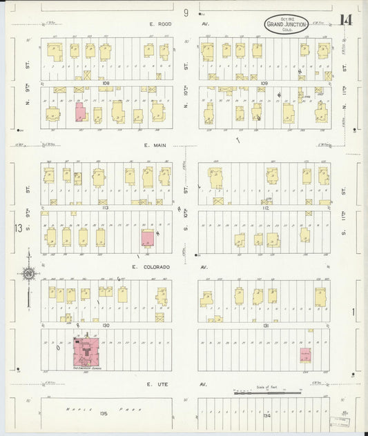 Sanborn Fire Insurance Map from Grand Junction, Mesa County, Colorado (1912), Sheet #0014 - Historic Sanborn Fire Insurance Map Print, vintage old map wall art, antique decor, genealogy gift, Colorado Colorado map