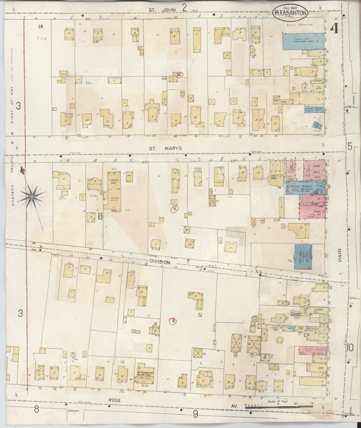 Sanborn Fire Insurance Map from Pleasanton, Alameda County, California (1943), Sheet #0004 - Complete Map Set gallery image, historic Sanborn map, vintage wall art, California California