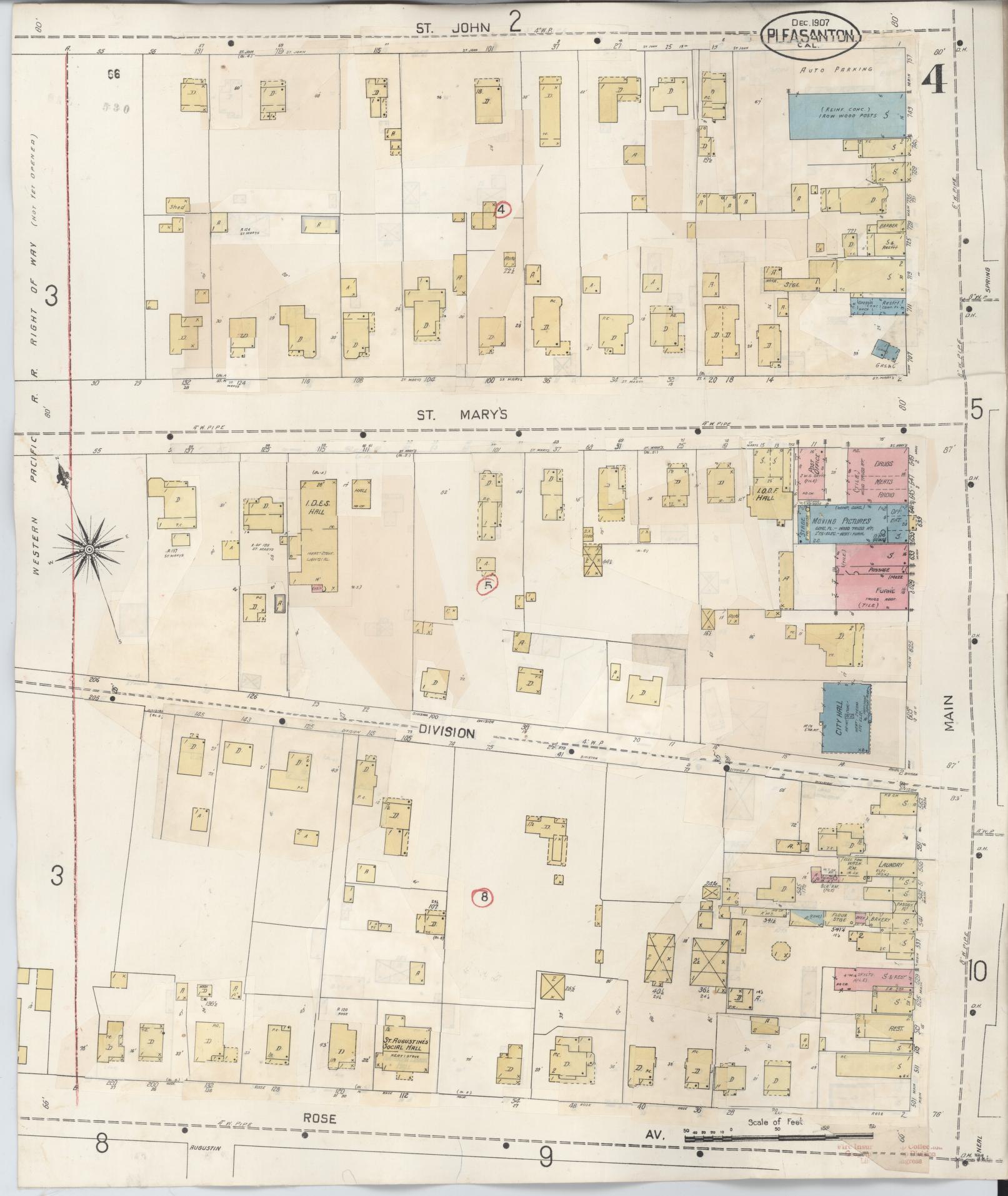 Sanborn Fire Insurance Map from Pleasanton, Alameda County, California (1943), Sheet #0004 - Complete Map Set gallery image, historic Sanborn map, vintage wall art, California California
