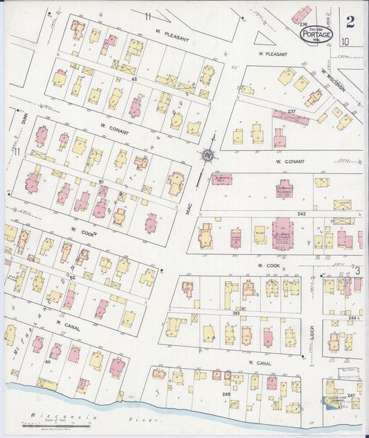Sanborn Fire Insurance Map from Portage, Columbia County, Wisconsin (1918), Sheet #0002 - Historic Sanborn Fire Insurance Map Print, vintage old map wall art, antique decor, genealogy gift, Wisconsin Wisconsin map