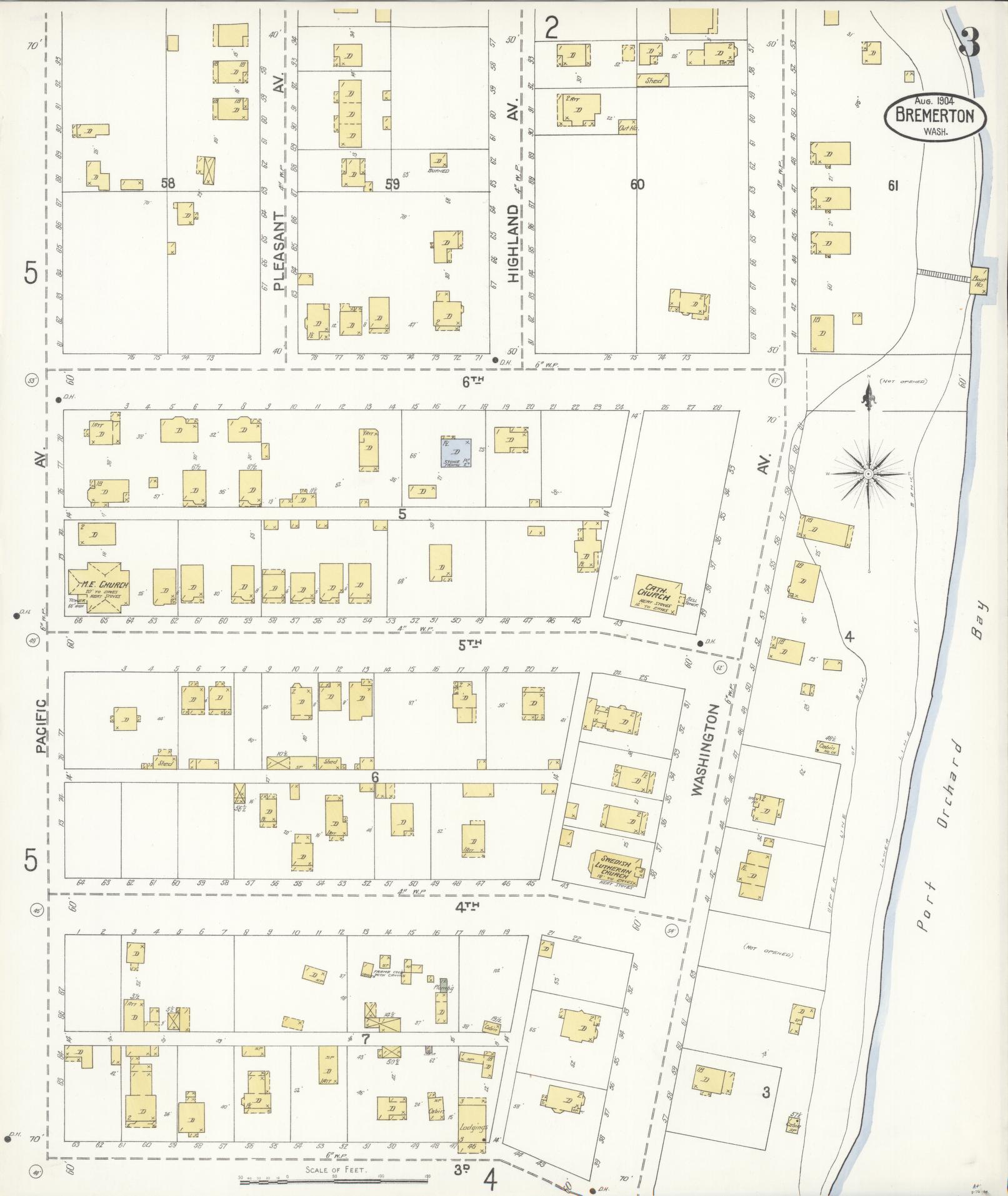 Sanborn Fire Insurance Map from Bremerton, Kitsap County, Washington (1904), Sheet #0003 - Complete Map Set gallery image, historic Sanborn map, vintage wall art, Washington Washington