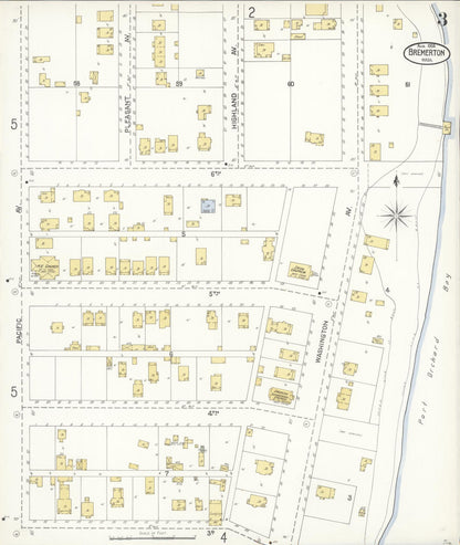 Sanborn Fire Insurance Map from Bremerton, Kitsap County, Washington (1904), Sheet #0003 - Complete Map Set gallery image, historic Sanborn map, vintage wall art, Washington Washington