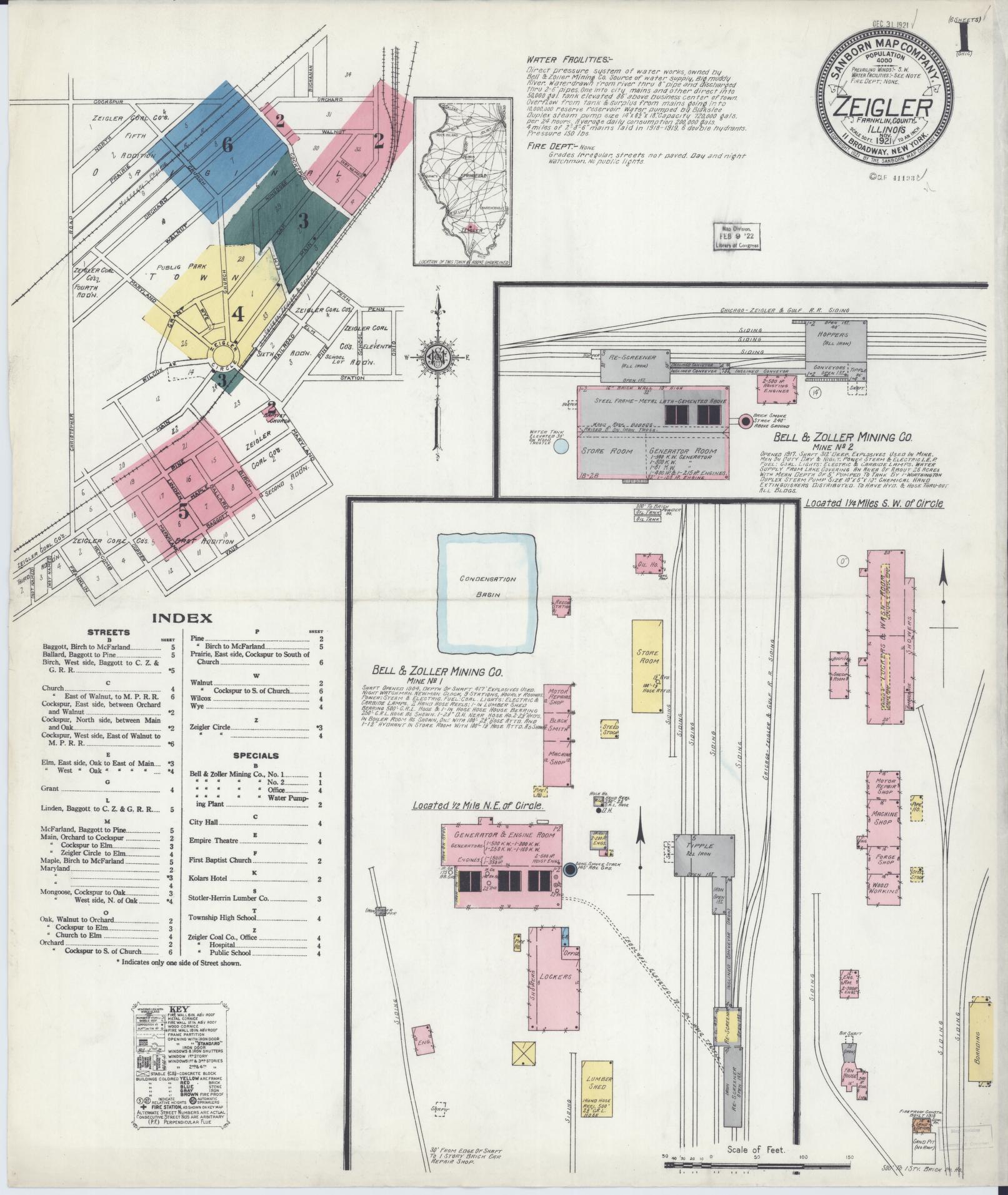 Sanborn Fire Insurance Map from Zeigler, Franklin County, Illinois (1921), Sheet #0001 - Complete Map Set gallery image, historic Sanborn map, vintage wall art, Illinois Illinois