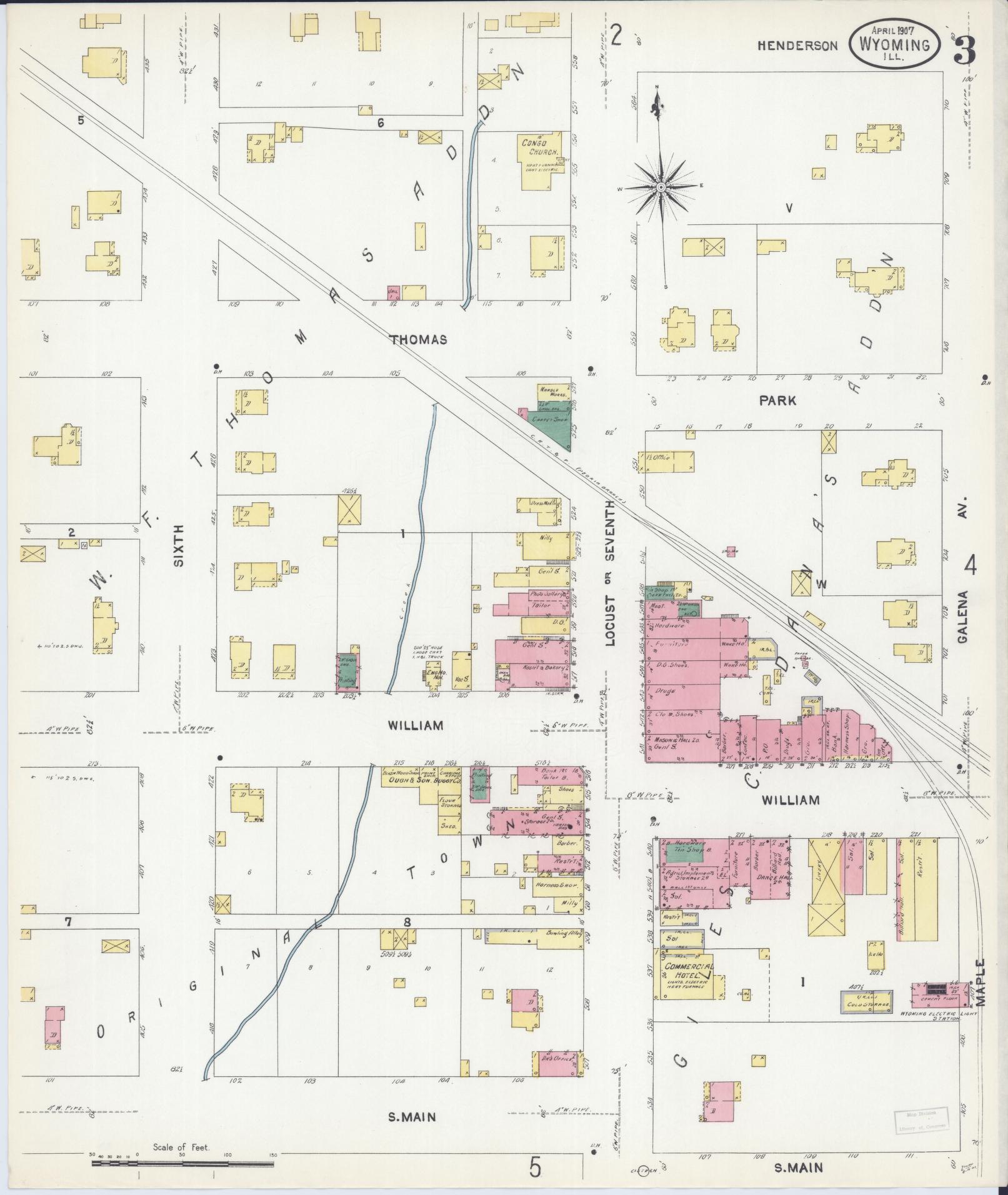 Sanborn Fire Insurance Map from Wyoming, Stark County, Illinois (1907), Sheet #0003 - Complete Map Set gallery image, historic Sanborn map, vintage wall art, Illinois Illinois