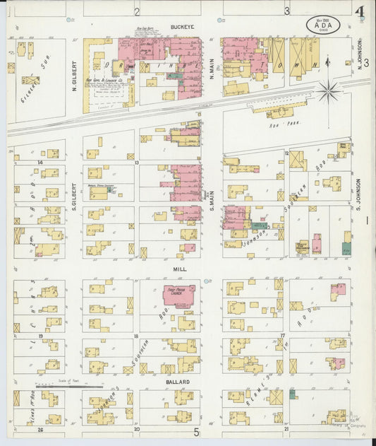 Sanborn Fire Insurance Map from Ada, Hardin County, Ohio (1900), Sheet #0004 - Historic Sanborn Fire Insurance Map Print, vintage old map wall art, antique decor, genealogy gift, Ohio Ohio map