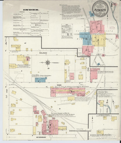 Sanborn Fire Insurance Map from Plymouth, Huron And Richland Counties, Ohio (1911), Sheet #0001 - Historic Sanborn Fire Insurance Map Print, vintage old map wall art, antique decor, genealogy gift, Ohio Ohio map