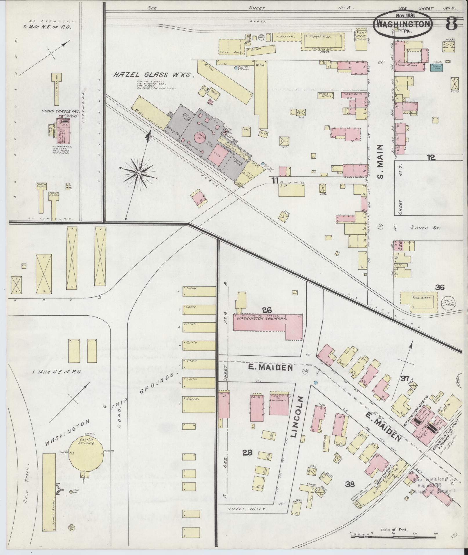 Sanborn Fire Insurance Map from Washington, Washington County, Pennsylvania (1891), Sheet #0008 - Complete Map Set gallery image, historic Sanborn map, vintage wall art, Pennsylvania Pennsylvania