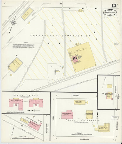 Sanborn Fire Insurance Map from Greenville, Hunt County, Texas (1914), Sheet #0013 - Complete Map Set gallery image, historic Sanborn map, vintage wall art, Texas Texas