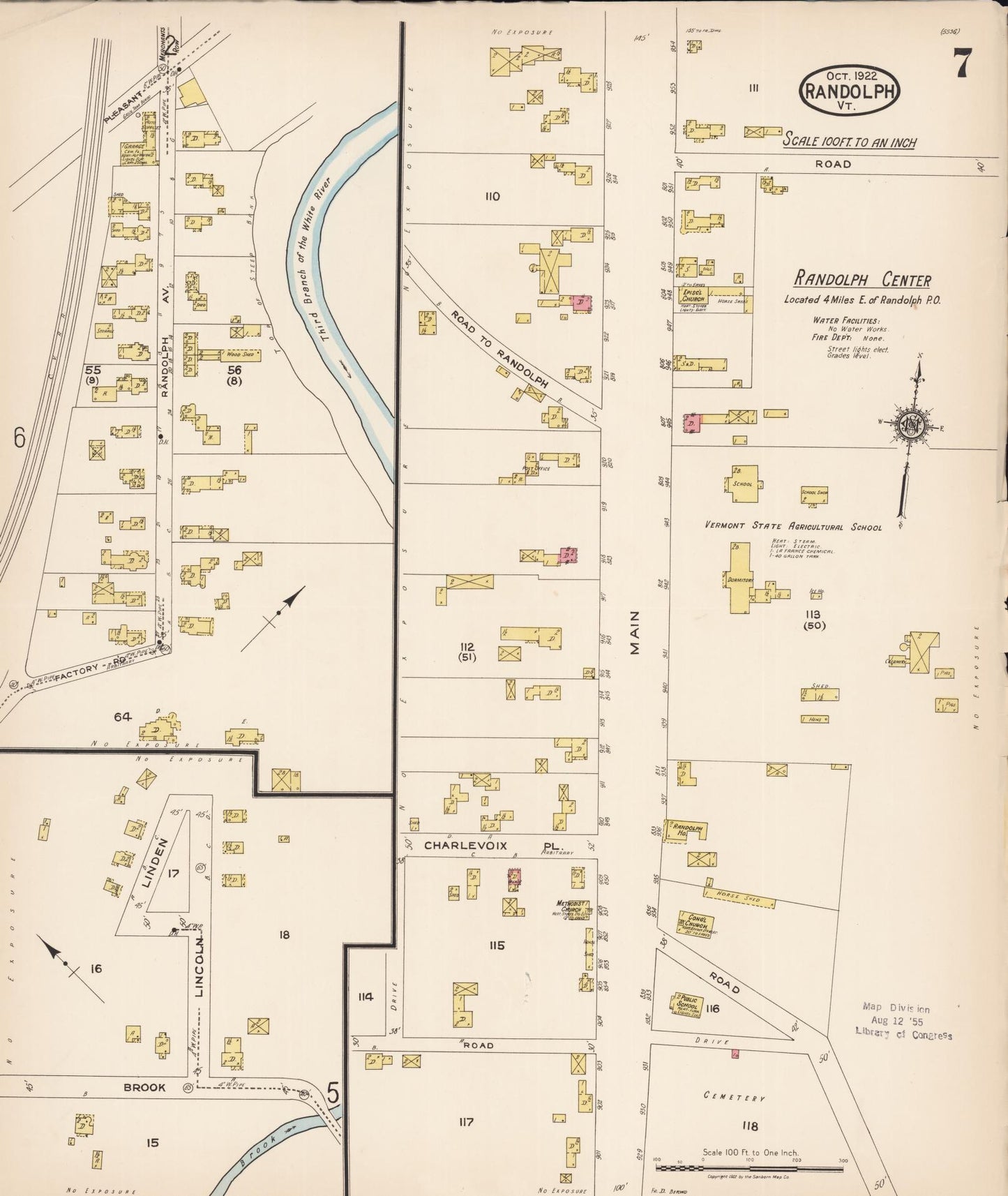 Sanborn Fire Insurance Map from Randolph, Orange County, Vermont (1922), Sheet #0007 - Complete Map Set gallery image, historic Sanborn map, vintage wall art, Vermont Vermont