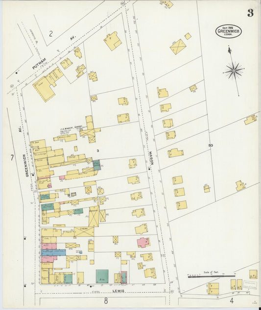 Sanborn Fire Insurance Map from Greenwich, Fairfield County, Connecticut (1906), Sheet #0003 - Historic Sanborn Fire Insurance Map Print, vintage old map wall art, antique decor, genealogy gift, Connecticut Connecticut map
