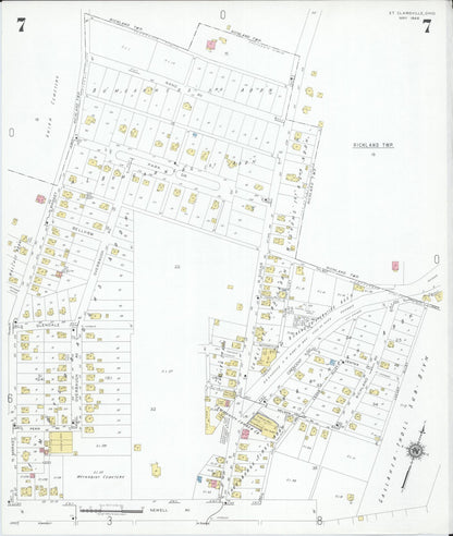 Sanborn Fire Insurance Map from Saint Clairsville, Belmont County, Ohio (1946), Sheet #0007 - Historic Sanborn Fire Insurance Map Print, vintage old map wall art, antique decor, genealogy gift, Ohio Ohio map
