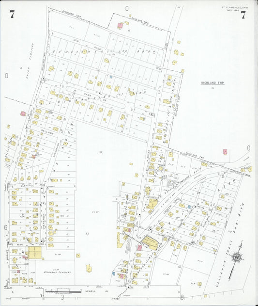 Sanborn Fire Insurance Map from Saint Clairsville, Belmont County, Ohio (1946), Sheet #0007 - Historic Sanborn Fire Insurance Map Print, vintage old map wall art, antique decor, genealogy gift, Ohio Ohio map