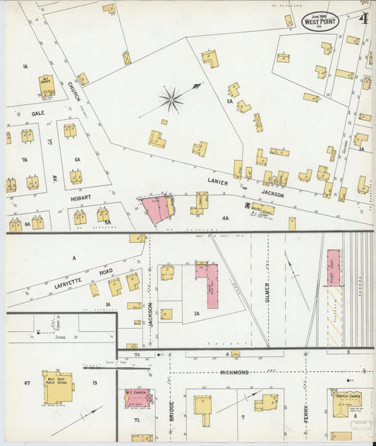 Sanborn Fire Insurance Map from West Point, Troup County, Georgia (1900), Sheet #0004 - Historic Sanborn Fire Insurance Map Print, vintage old map wall art, antique decor, genealogy gift, Georgia Georgia map