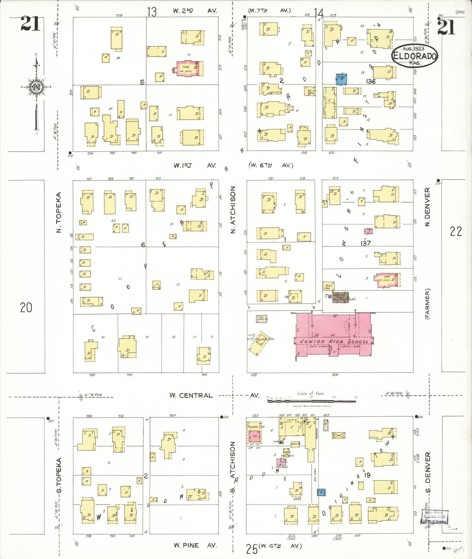 Sanborn Fire Insurance Map from El Dorado, Butler County, Kansas (1923), Sheet #0021 - Complete Map Set gallery image, historic Sanborn map, vintage wall art, Kansas Kansas