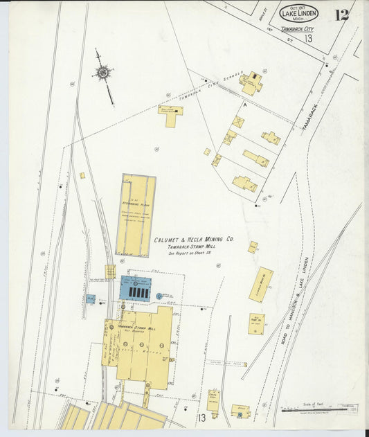 Sanborn Fire Insurance Map from Lake Linden, Houghton County, Michigan (1917), Sheet #0012 - Historic Sanborn Fire Insurance Map Print, vintage old map wall art, antique decor, genealogy gift, Michigan Michigan map