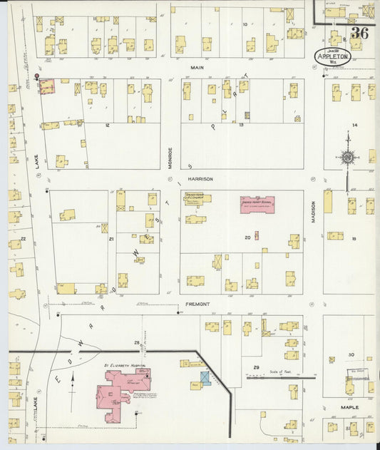 Sanborn Fire Insurance Map from Appleton, Outagamie County, Wisconsin (1911), Sheet #0036 - Historic Sanborn Fire Insurance Map Print, vintage old map wall art, antique decor, genealogy gift, Wisconsin Wisconsin map