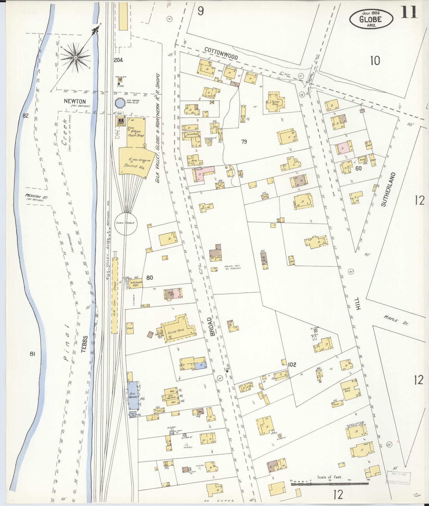 Sanborn Fire Insurance Map from Globe, Gila County, Arizona (1906), Sheet #0011 - Complete Map Set gallery image, historic Sanborn map, vintage wall art, Arizona Arizona