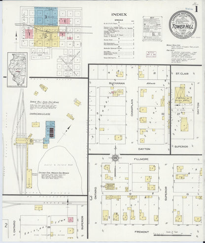 Sanborn Fire Insurance Map from Tower Hill, Shelby County, Illinois (1914), Sheet #0001 - Complete Map Set gallery image, historic Sanborn map, vintage wall art, Illinois Illinois