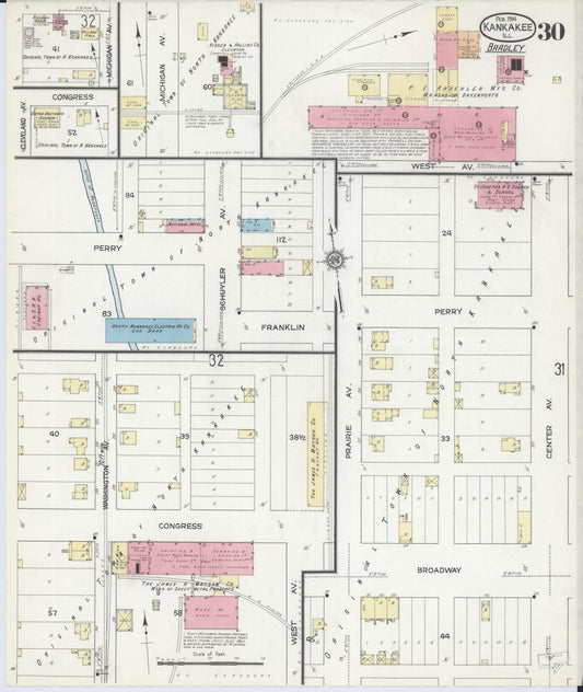 Sanborn Fire Insurance Map from Kankakee, Kankakee County, Illinois (1914), Sheet #0030 - Historic Sanborn Fire Insurance Map Print, vintage old map wall art, antique decor, genealogy gift, Illinois Illinois map
