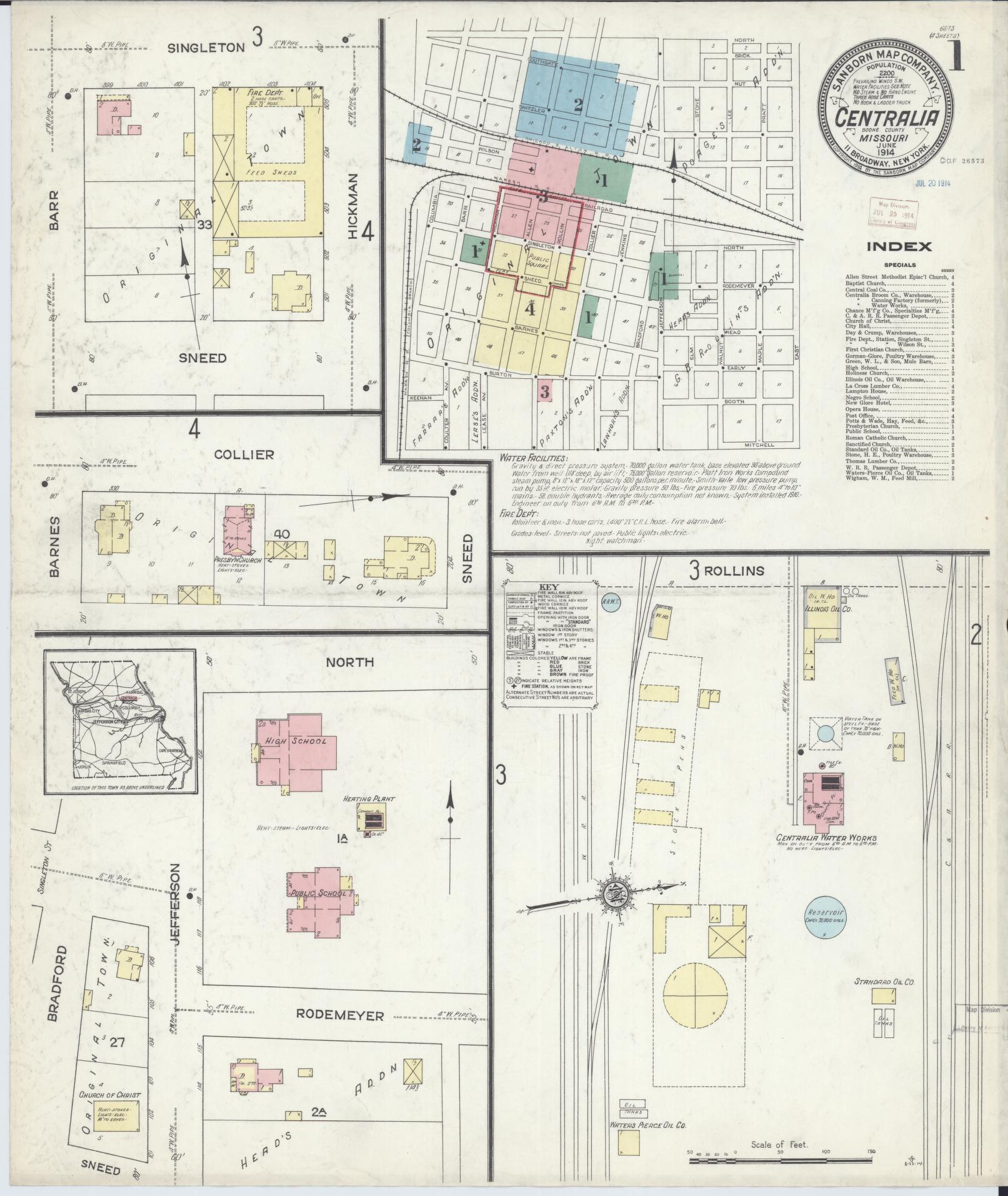 Sanborn Fire Insurance Map from Centralia, Boone County, Missouri (1914), Sheet #0001 - Complete Map Set gallery image, historic Sanborn map, vintage wall art, Missouri Missouri