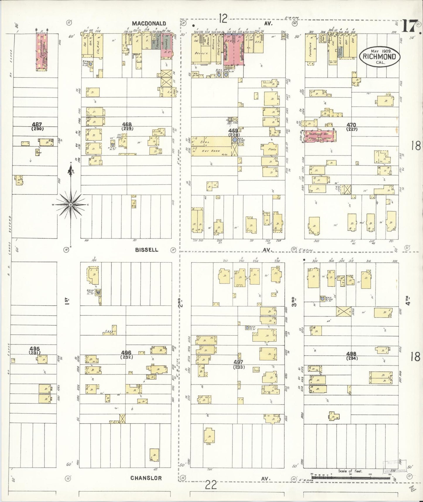 Sanborn Fire Insurance Map from Richmond, Contra Costa County, California (1909), Sheet #0017 - Complete Map Set gallery image, historic Sanborn map, vintage wall art, California California