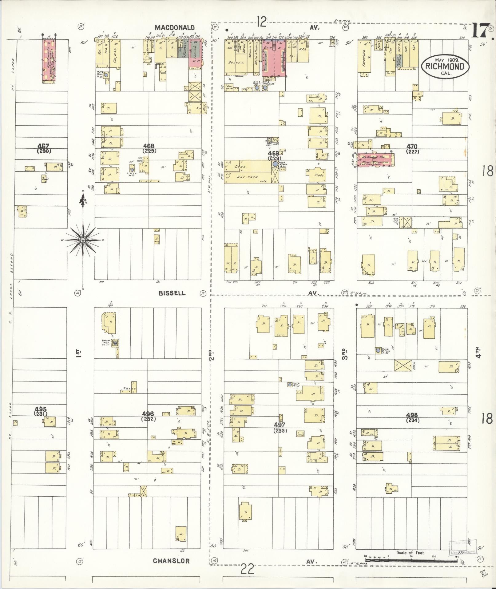 Sanborn Fire Insurance Map from Richmond, Contra Costa County, California (1909), Sheet #0017 - Complete Map Set gallery image, historic Sanborn map, vintage wall art, California California