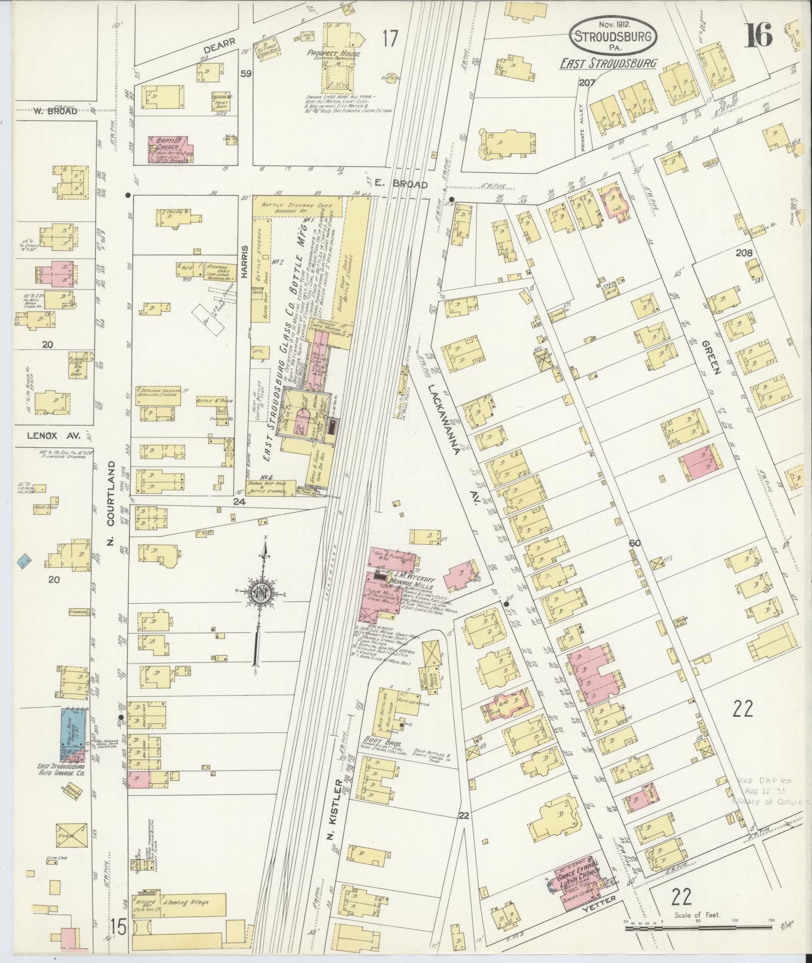 Sanborn Fire Insurance Map from Stroudsburg, Monroe County, Pennsylvania (1912), Sheet #0016 - Complete Map Set gallery image, historic Sanborn map, vintage wall art, Pennsylvania Pennsylvania