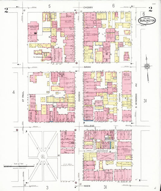 Sanborn Fire Insurance Map from Burlington, Chittenden County, Vermont (1926), Sheet #0002 - Historic Sanborn Fire Insurance Map Print, vintage old map wall art, antique decor, genealogy gift, Vermont Vermont map